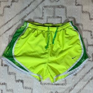 Nike Women's Bright Yellow and Green Athletic Shorts